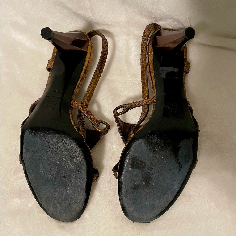 Authentic Chanel Bronze Python Heels - image 7